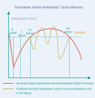 Fluktuasi kondisi kekebalan rubuh manusia diantara usia 13-45 tahun